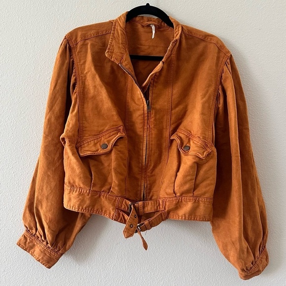 free people poet puff sleeve linen blend full zip bomber jacket - Picture 2 of 8